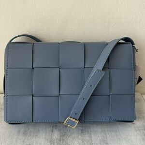 STELLA BIANCA Made In Italy Woven Smooth Leather Crossbody Handbag Blue Italy